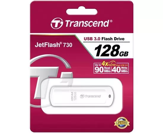 USB Flash-накопитель 128Gb USB 3.0 (Transcend, JetFlash 730) белый (TS128GJF730)