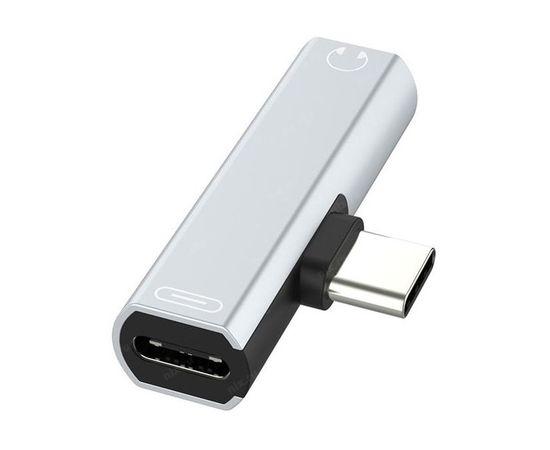 Аудио переходник USB Type-C (M) -> mini-jack 3.5 mm (F) + Type-C (F), Greenconnect, серый (GCR-52246)