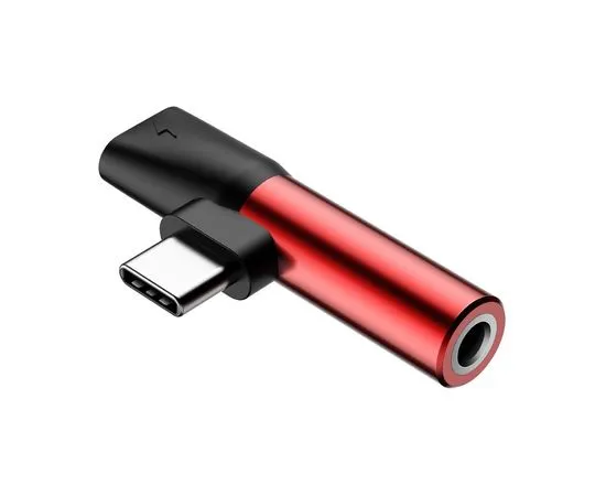 Аудио переходник USB Type-C (M) -> mini-jack 3.5 mm (F) + Type-C (F), Baseus L41, красный/черный (6953156282285), фото 3