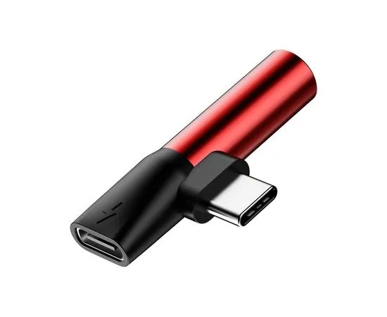 Аудио переходник USB Type-C (M) -> mini-jack 3.5 mm (F) + Type-C (F), Baseus L41, красный/черный (6953156282285), фото 4