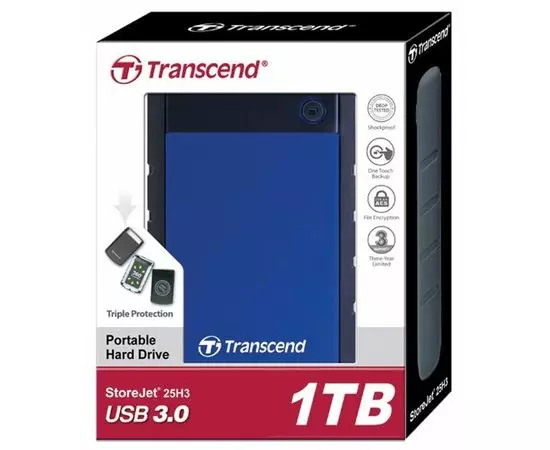 Внешний жесткий диск Transcend 1Tb USB3.0 StoreJet 25H3 Blue (TS1TSJ25H3B), фото 2