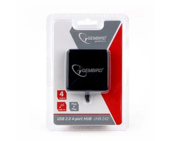 USB-разветвитель (хаб) USB2.0 -> USB2.0, 4 порта, GEMBIRD UHB-242, черный, фото 3