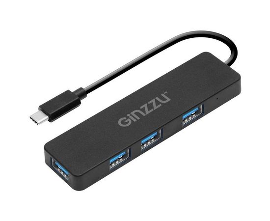 USB-разветвитель (хаб) USB Type-C -> USB3.0, 4 порта, GINZZU, черный (GR-791UB)