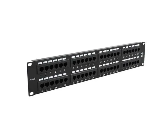 Патч-панель Rexant 19", 2U, 48 портов RJ-45, кат. 5e, UTP неэкран., черная (04-0022)