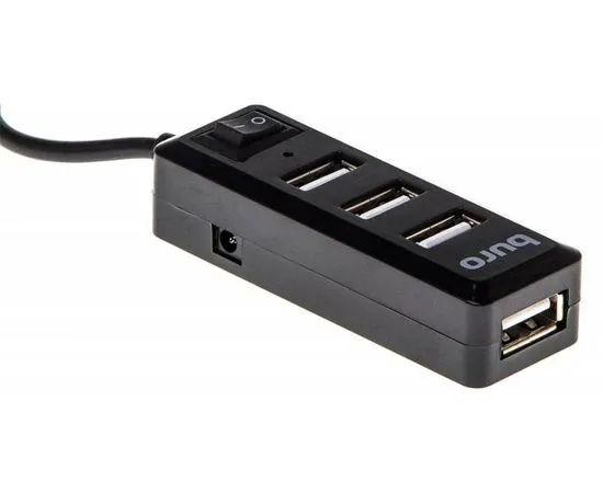 USB-разветвитель (хаб) USB2.0 -> USB2.0, 4 порта, выключатель, Buro, черный (BU-HUB4-0.5L-U2.0), фото 2