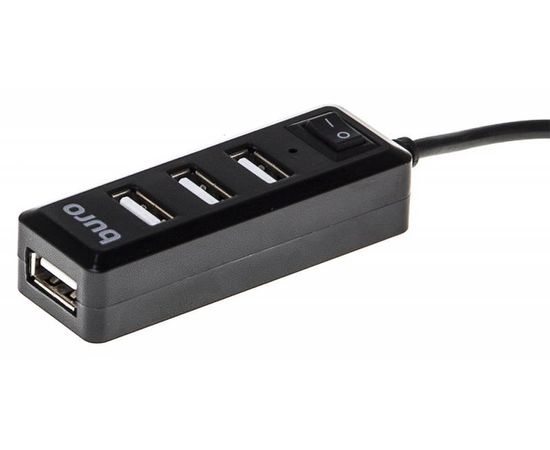 USB-разветвитель (хаб) USB2.0 -> USB2.0, 4 порта, выключатель, Buro, черный (BU-HUB4-0.5L-U2.0)