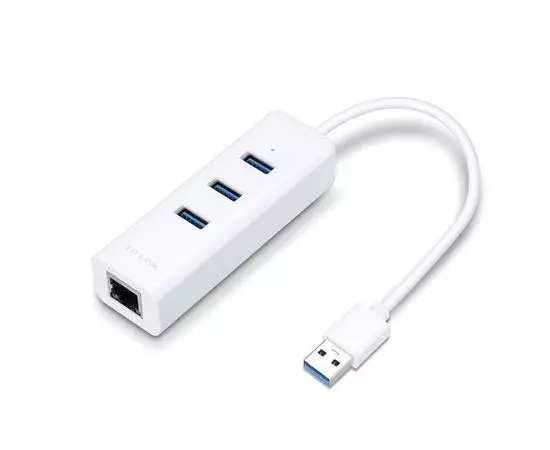 Сетевая карта (USB3.0) 10/100/1000 Mbit + 3 порта USB3.0, TP-Link UE330, белый