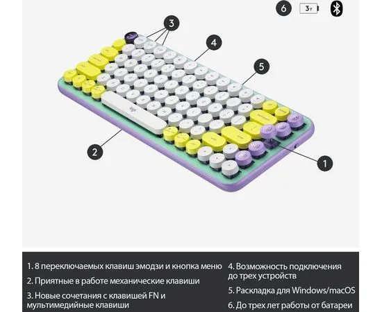 Клавиатура Logitech POP KEYS Daydream Mint, фиолетовый/мятный (920-010717), Цвет: Фиолетовый/Мятный, фото 2