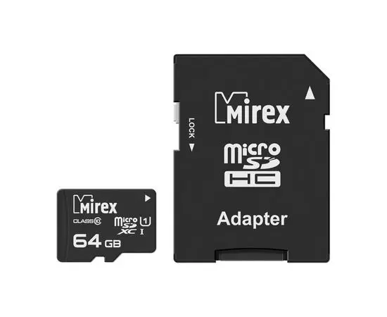 Карта памяти MicroSDXC 64Gb Class 10 UHS-I U1 + адаптер (Mirex) (13613-AD10SD64)