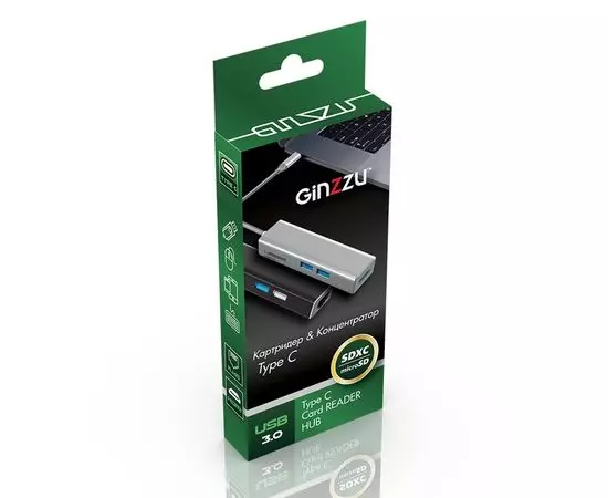 USB-разветвитель (хаб) USB Type-C -> USB3.0, 1 порт, USB2.0, 2 порта + Card Reader, Ginzzu, (GR-563UB), фото 3