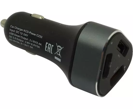 Автомобильное зарядное устройство ACD, USB A+A+A, QC3.0, черный (ACD-C233-X3B)