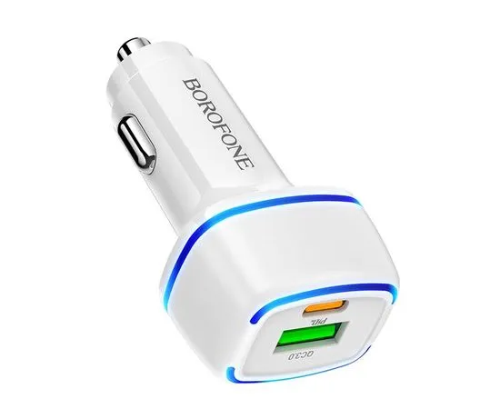 Автомобильное зарядное устройство Borofone BZ14A Mercury, USB A+C, QC 3.0, PD, белый (6931474740014)