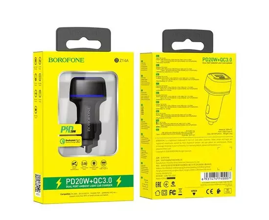 Автомобильное зарядное устройство Borofone BZ14A Mercury, USB A+C, QC 3.0, PD, черный (6931474740007), фото 3