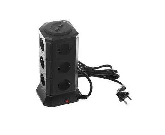 Сетевой фильтр 2 м. (Qumo Power Tower Pro, 12 розеток, 5 USB A), черный (P-0001), фото 2