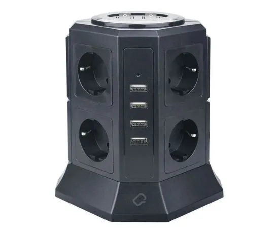 Сетевой фильтр 2 м. (Qumo Power Tower Pro, 8 розеток, 4 USB), черный (P-0002)