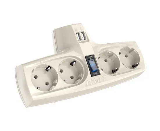 Сетевой фильтр (ZIS Pilot T USB, 4 розетки, 2 USB), слоновая кость, фото 2