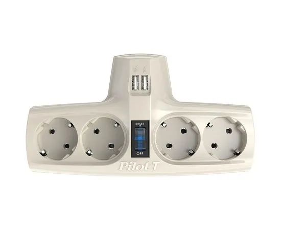 Сетевой фильтр (ZIS Pilot T USB, 4 розетки, 2 USB), слоновая кость, фото 3