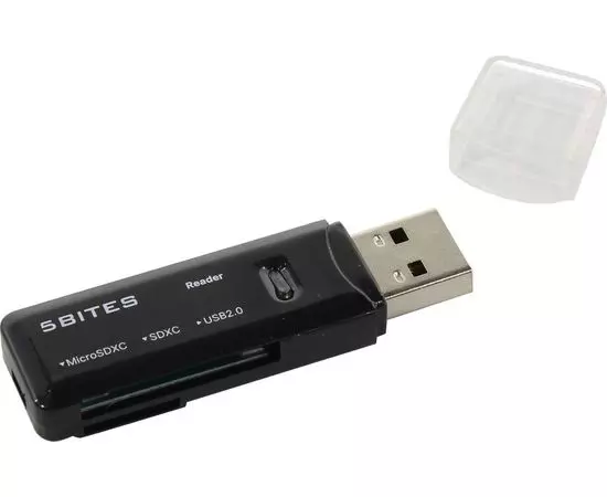 Картридер внешний USB2.0, 5bites RE2-100BK, черный