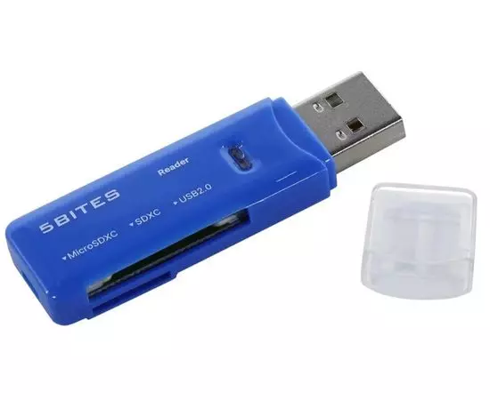Картридер внешний USB2.0, 5bites RE2-100BL, синий