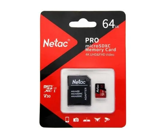 Карта памяти MicroSDXC 64Gb class 10 UHS-I U1 V30 + адаптер (Netac P500 Extreme Pro) (NT02P500PRO-064G-R), фото 2