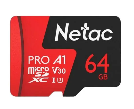 Карта памяти MicroSDXC 64Gb class 10 UHS-I U1 V30 + адаптер (Netac P500 Extreme Pro) (NT02P500PRO-064G-R)