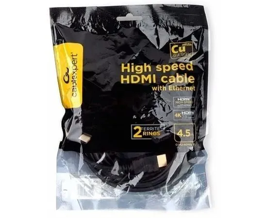 Кабель HDMI 4.5m v2.0 (Cablexpert), 2 ферит. кольца, черный (CCF2-HDMI4-15), фото 2