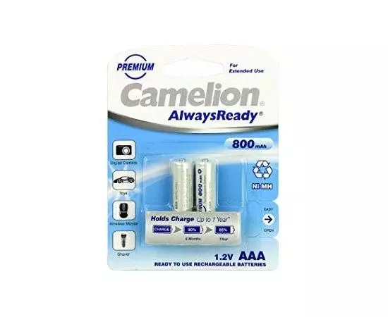 Аккумулятор (размер ААA, HR03) Camelion 800mAh Always Ready - упаковка 2 шт, цена за 2шт (AAA800ARBP2)