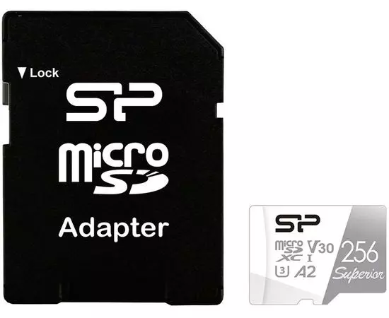 Карта памяти MicroSDXC 256Gb Class 10 UHS-I U3 V30 A2 + адаптер (Silicon Power, Superior Pro A2) (SP256GBSTXDA2V20SP)