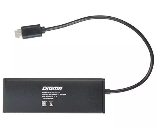 USB-разветвитель (хаб) USB Type-C -> USB2.0, 4 порта, Digma, черный (HUB-4U2.0-UC-B), фото 3