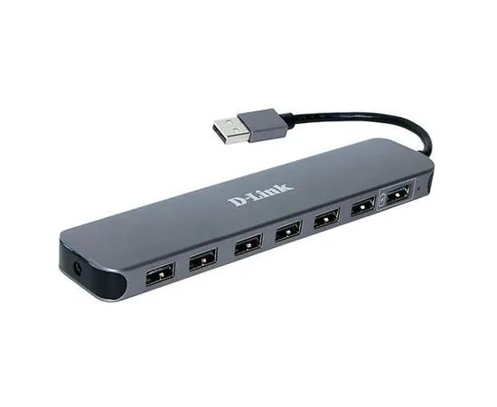 USB-разветвитель (хаб) USB2.0 -> USB2.0, 7 портов, D-Link, серый + блок питания (DUB-H7/E1A)