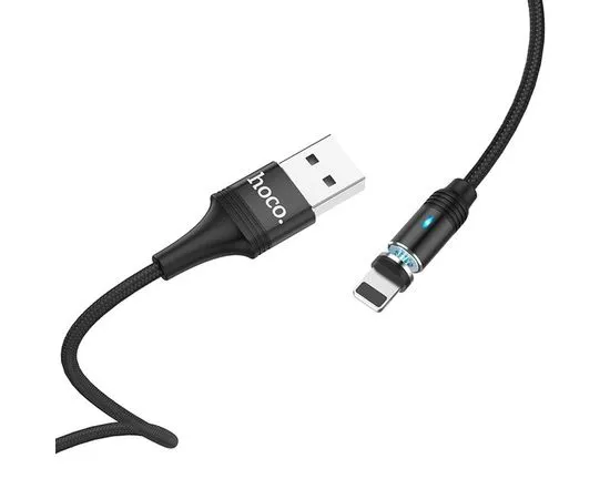 USB-кабель для Apple 8pin Lightning 1.2м. (HOCO) U76 Fresh, магнитный, индикатор, черный (6931474716705), фото 2