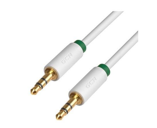 Кабель Audio AUX 3.5мм (m) -> 3.5мм (m) 1м, белый, зеленая окантовка (Greenconnect) (GCR-AVC1662-1.0m)
