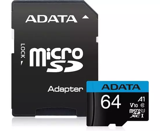 Карта памяти MicroSDXC 64GB Class 10 UHS-I U1 + адаптер (ADATA) (AUSDX64GUICL10A1-RA1), фото 2