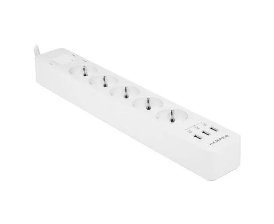 Сетевой фильтр 10 м. (5 розеток, с заземлением, 3 USB A 2.4A, HARPER) белый (UCH-510 White), фото 3
