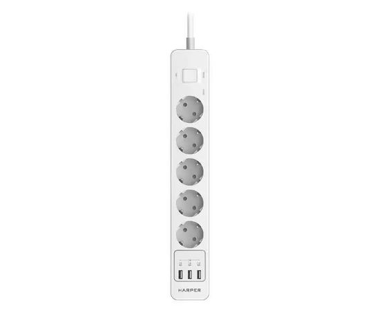 Сетевой фильтр 10 м. (5 розеток, с заземлением, 3 USB A 2.4A, HARPER) белый (UCH-510 White)