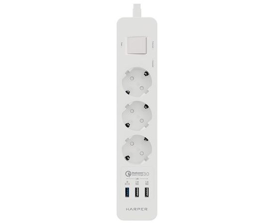 Сетевой фильтр 3м. (3 розеток, с заземлением, 1 USB A QC3.0, 2 USB A 2.4A, HARPER) белый (UCH-410 White QC3.0)