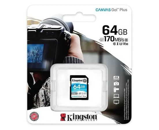 Карта памяти SDXC 64Gb class 10 UHS-I U3 V30 (Kingston Canvas Go Plus 170R) (SDG3/64GB), фото 2