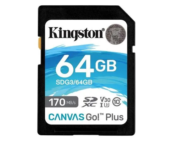 Карта памяти SDXC 64Gb class 10 UHS-I U3 V30 (Kingston Canvas Go Plus 170R) (SDG3/64GB)