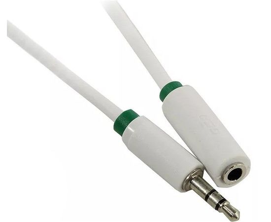Кабель удлинитель Audio DC3.5 папа-мама 3м, белый, зеленая окантовка (Greenconnect) (GCR-STM1662-3.0m)