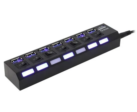 USB хаб (USB 3.0, 7 порта, с выключателями портов, 5bites) черный (HB37-303PBK)