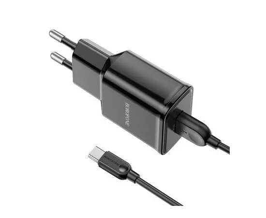 Зарядное устройство Borofone BA59A Heavenly, USB A, QC3.0 (18W), черный + каб. Type-C (6974443380200)