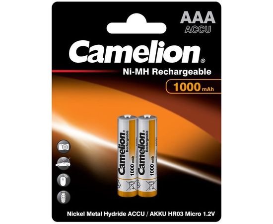 Аккумулятор (размер ААA, HR03) Camelion 1000mAh - упаковка 2 шт, цена за 2шт (NH-AAA1000BP2)
