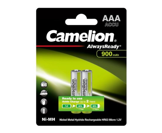 Аккумулятор (размер ААA, HR03) Camelion 900mAh AlwaysReady - упаковка 2 шт, цена за 2шт (NH-AAA900ARBP2)