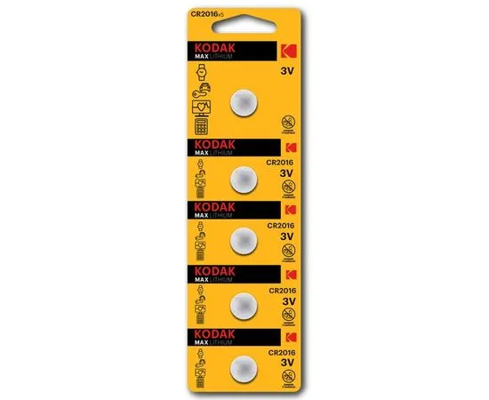 Батарейка CR2016 KODAK MAX Lithium, упаковка 5 шт. цена за 1 шт. (KD CR2016/5BL)