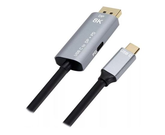 Переходник USB Type-C (M) -> DisplayPort 1.4 (M) + PD (100W), 1.8м, VCOM, черный (CU480MCPD-1.8M)