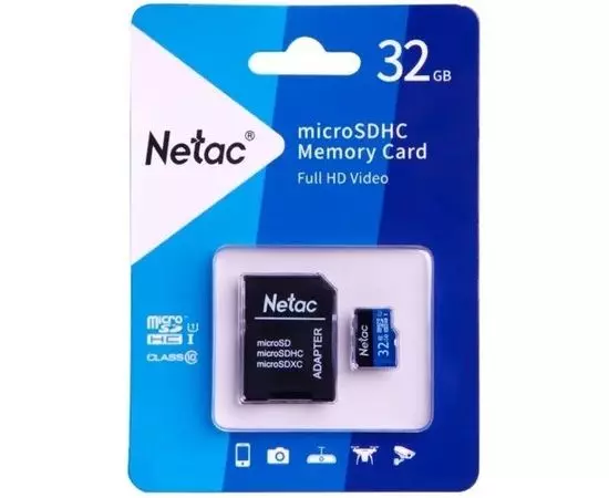 Карта памяти MicroSDHC 32Gb Class 10 UHS-I U1 + адаптер (Netac) (NT02P500STN-032G-R)