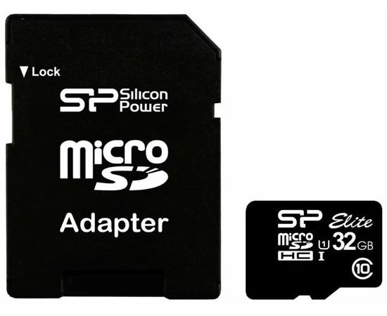 Карта памяти MicroSDHC 32Gb Class 10 UHS-I U1 + адаптер (Silicon Power) (SP032GBSTHBU1V10-SP)