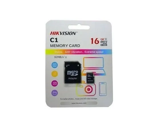 Карта памяти MicroSDHC 16Gb Class 10 UHS-I + адаптер (Hikvision) (HS-TF-C1(STD)/16G/ADAPTER)