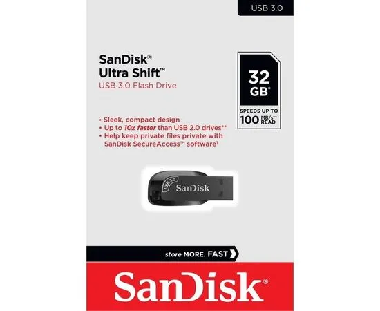 USB Flash-накопитель 32Gb USB 3.0 (SanDisk, CZ410 Ultra Shift) Black, черный (SDCZ410-032G-G46), фото 3