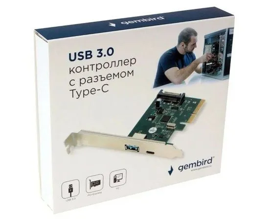 Плата расширения PCI-E x4 -> USB3.0 + USB3 Type-C  (Gembird) (SPCR-02), фото 3